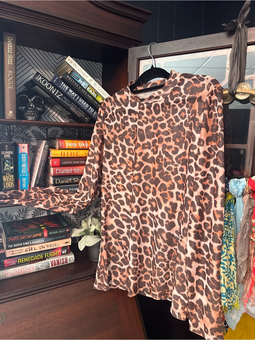 Sheer Trendy boutique Brown & Black Leopard Print Long-Sleeve Top for layering